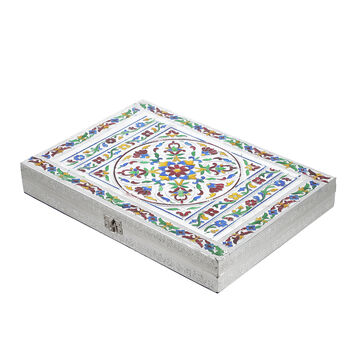 Minakari-Ringbox, oxidiertes Finish, Blumenpr&auml;gung, f&uuml;r 150 Ringe, 35,6x25x5,8 cm