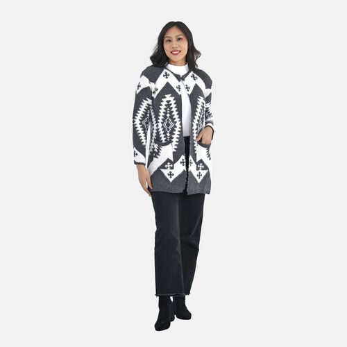 Cardigan Damen mit 2 Taschen, Schwarz und weiß image number 0