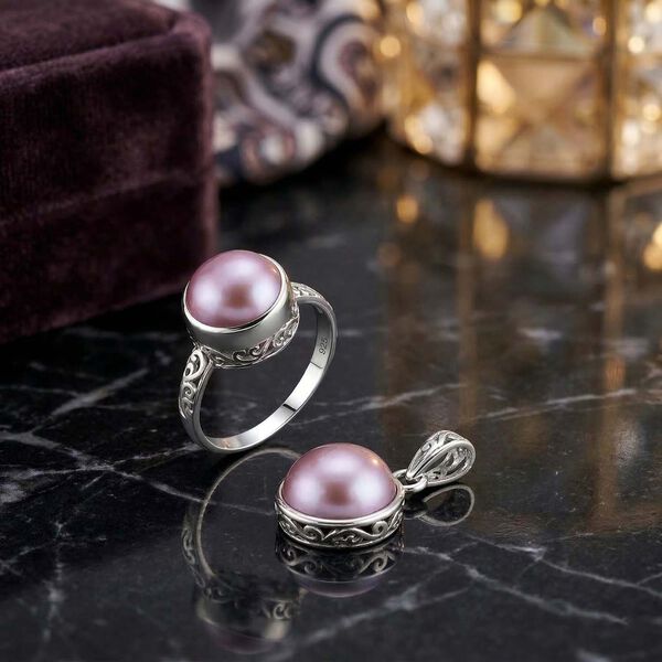 Royal Bali Kollektion- Rosa Mabe Perle Ring und Anh&auml;nger image number 1