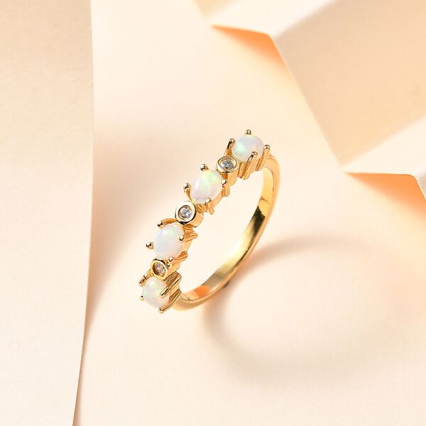 AA Nat&uuml;rlicher, &auml;thiopischer Welo Opal, Wei&szlig;er Zirkon Ring 925 Silber 750 Gelbgold Vermeil (Gr&ouml;&szlig;e 17.00) ca. 0,58 ct image number 2