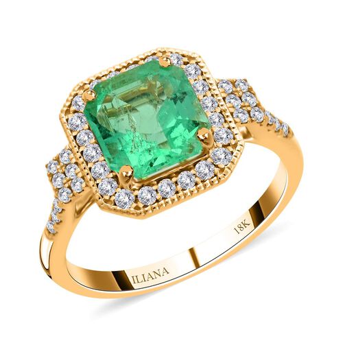 Iliana AAA Kolumbianischer Smaragd, Weißer Diamant Ring 750 Gold (Größe 17.00) ca. 2,10 ct image number 0