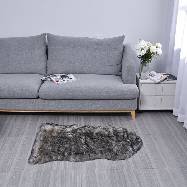 Seidenweicher und langfloriger Kunstfellteppich, 100x60 cm, grau