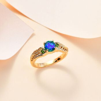 Pfau Quarz Triplett und nat&uuml;rlicher Chromdiopsid-Ring - 1,04 ct.