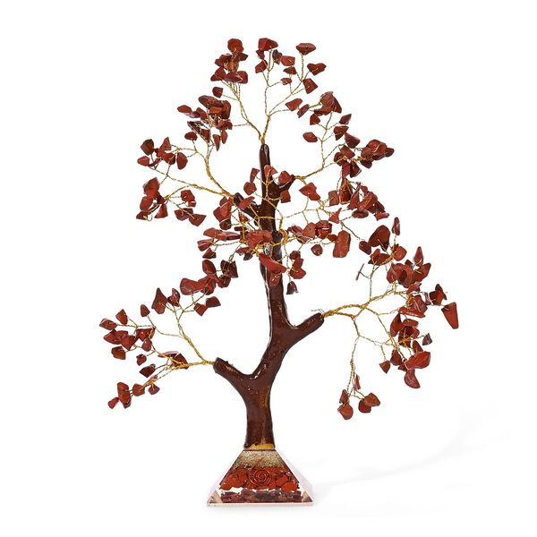 LIVMORE Edelsteinbaum mit Orgonit Basis, Roter Jaspis, Sieben Chakren, 23cm, 230 Perlen, Rot image number 5