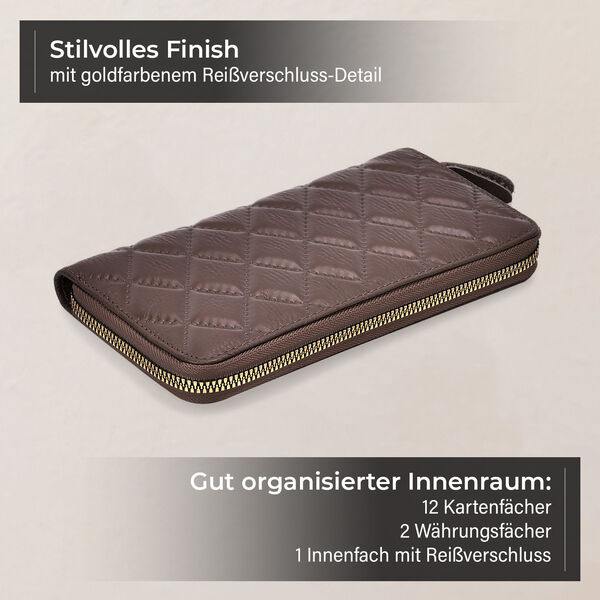 Brieftasche aus echtem Leder mit RFID-Schutz in Stepp-Optik, 19x2,5x9,5cm, Grau image number 3