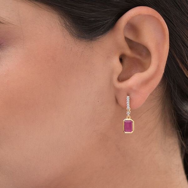 Afrikanische Rubin und Zirkon-Ohrhänger, (Fissure gefüllt), 925 Silber vergoldet ca. 3,07 ct  image number 3