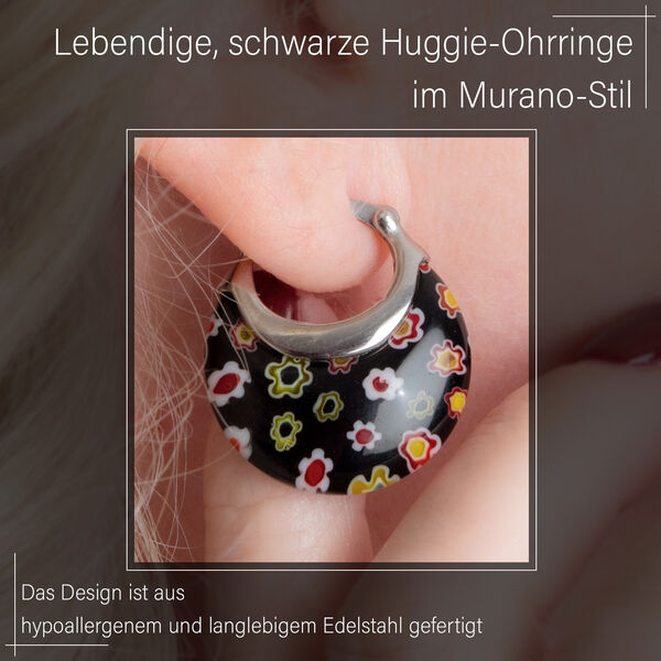 Schwarze Huggie-Ohrringe im Murano-Stil image number 3