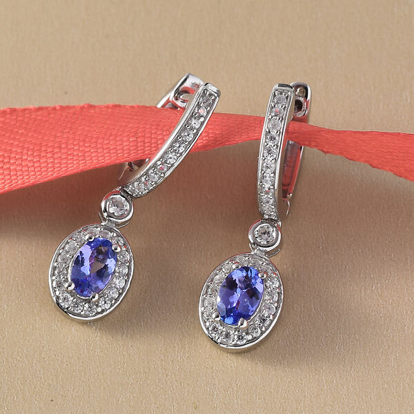 Tansanit und Zirkon-Ohrringe, 925 Silber platiniert ca. 1,51 ct image number 2