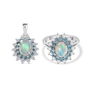 AA äthiopischer Welo Opal, blauer Apatit und Zirkon Ring und Anhänger