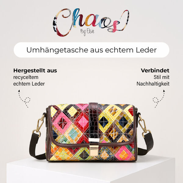 Chaos by Elsie Crossbody-Tasche aus echtem Leder, RFID-Schutz, Doppel-Rauten-Design und Mini-Taschenlampe, 28x10x18 cm image number 2