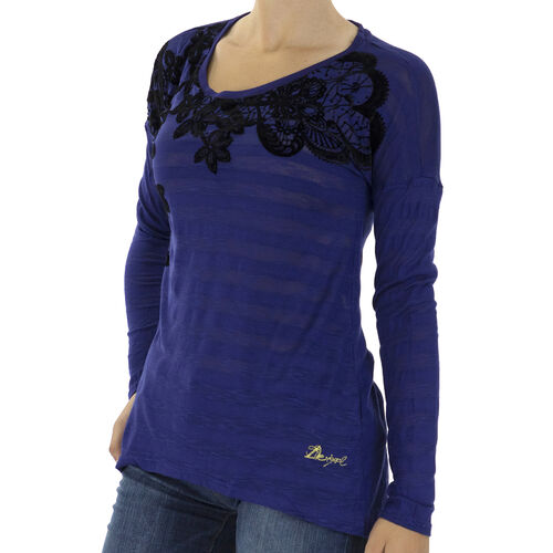DESIGUAL, T-Shirt mit langen Ärmeln und Stickerei auf dem Oberteil, Blau, Größe 38 image number 1