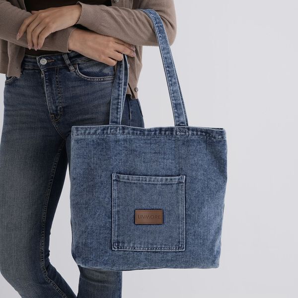 LIVMORE Shopper Tasche mit Rei&szlig;verschlussfach und Innenfach 42 x 34 x 8 cm Hellblau image number 4