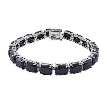 Schwarzes Spinell Armband, ca. 20 cm, 925 Silber platiniert ca. 66,00 ct