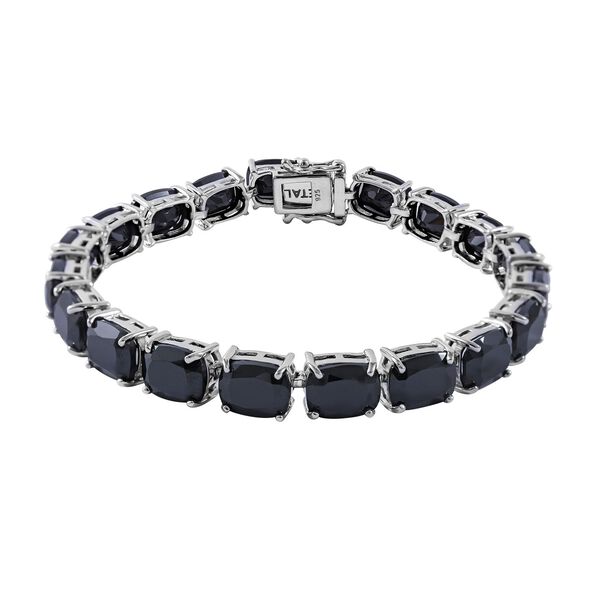 Schwarzes Spinell Armband, ca. 20 cm, 925 Silber platiniert ca. 66,00 ct