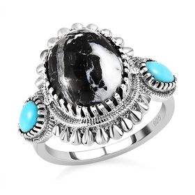 Weißer Büffel und Sleeping Beauty Türkis Ring - 6,37 ct.