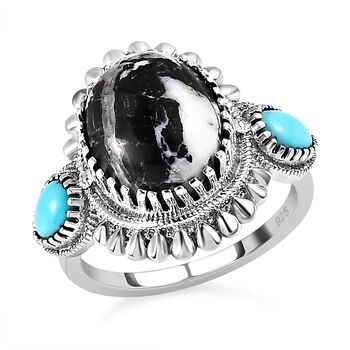 Wei&szlig;er B&uuml;ffel und Sleeping Beauty T&uuml;rkis Ring - 6,37 ct.