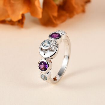 GP Celestial Dream Kollektion - Afrikanischer Amethyst, himmelblauer Topas, Zirkon und Kanchanaburi blauer Saphir-Ring - 1,07 ct.