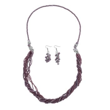 2er Set - Lila Kristall, Wei&szlig;er Kristall Halskette und Ohrringe