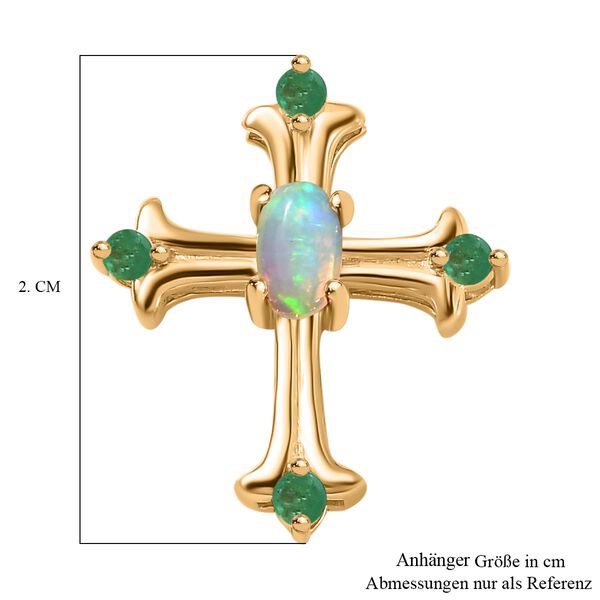 AA Natürlicher, äthiopischer Welo Opal und Smaragd Kreuz-Anhänger, ca. 0,24 ct. image number 7