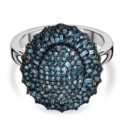 D'Joy Blauer Diamant Ring 925 Silber rhodiniert (Gr&ouml;&szlig;e 21.00) ca. 1.00 ct