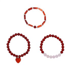 3er-Set- Rote Agate und weiße Kristall Quarz-Armbänder - 231 ct.