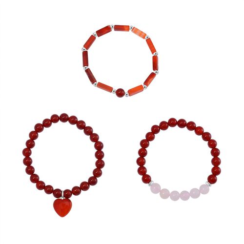 3er-Set- Rote Agate und weiße Kristall Quarz-Armbänder - 231 ct. image number 0