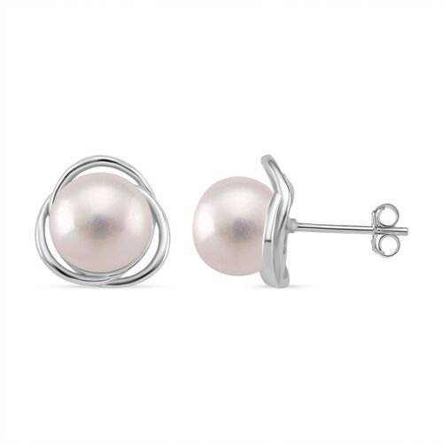 Weiße Süßwasser Perle Ohrstecker, 925 Silber rhodiniert image number 0