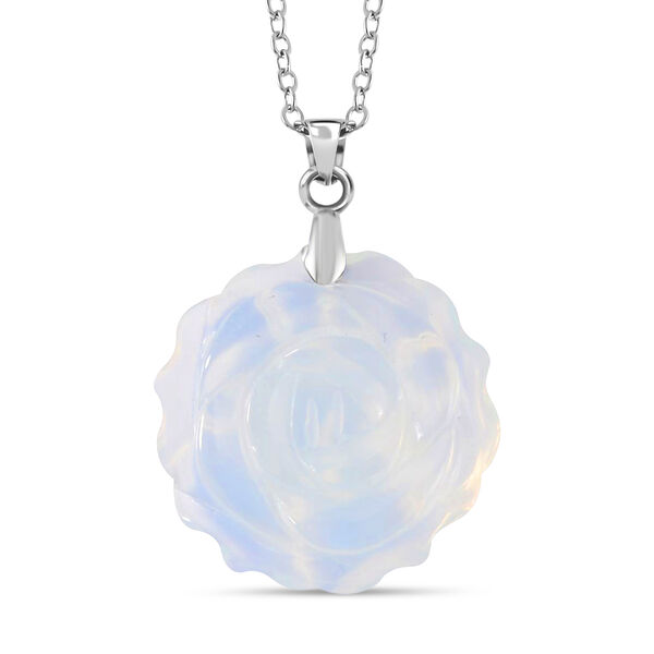 2er Set -Handgeschnitzter Opalite Anhänger mit Kette und Ring (Größe 20.00), silberfarben, ca. 30.00 ct image number 6