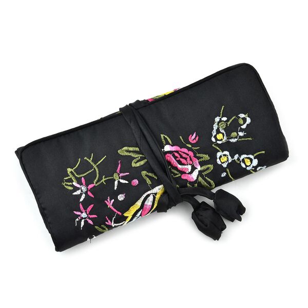 Schmuckorganizer aus Satin mit Stickerei und 5 Premium-Poliert&uuml;chern, 20x9cm, Schwarz image number 13