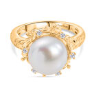 Süßwasser Perle (10.5-11 mm), Weißer Zirkon Ring Messing (Größe 19.00)