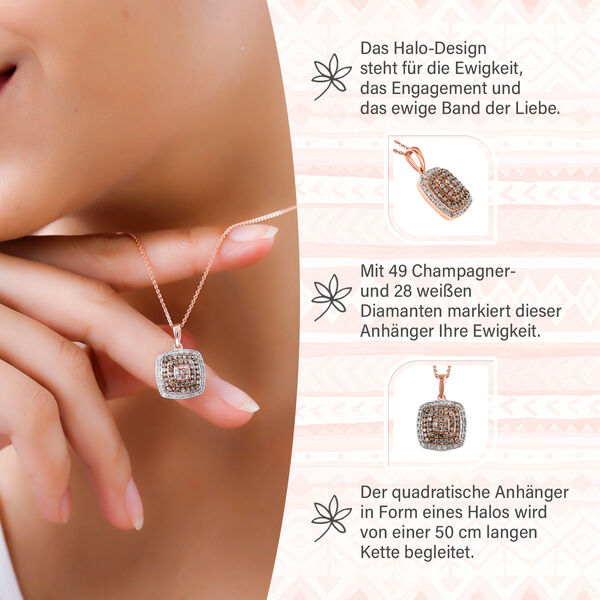 Art-d&eacute;co wei&szlig;er und Champagner-Diamant-Anh&auml;nger mit Kette- 0,75ct. image number 5