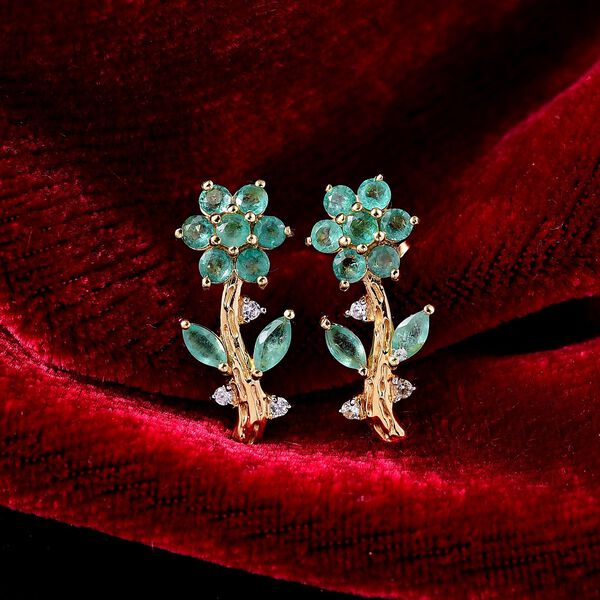 Kagem Sambischer Smaragd Ohrringe 925 Silber 750 Gelbgold Vermeil ca. 1.74 ct image number 2