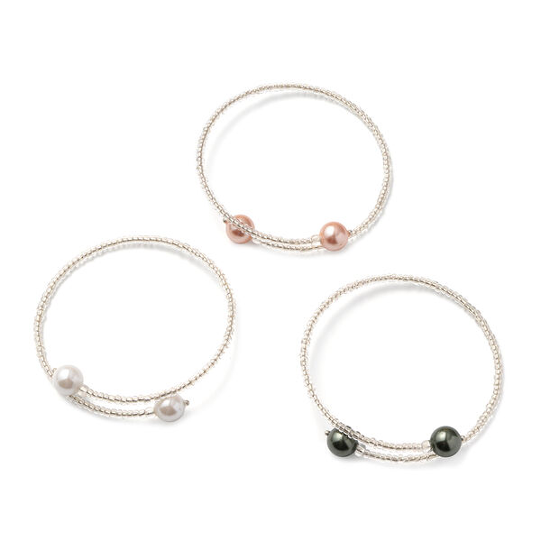 3er-Set- flexible, mehrfarbige Muschelkernperlen-Armb&auml;nder in Silberton image number 2