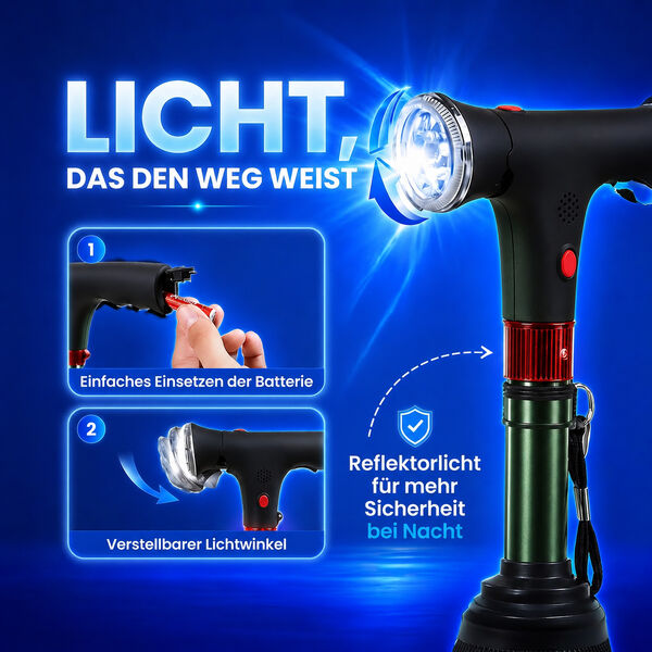 LIVMORE Smart Gehstock, klappbar, 85-97cm, LED Licht, SOS Alarm, Gr&uuml;n image number 4