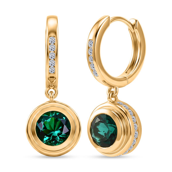 LUXURIANT DIAMOND - AAA Lab Grown Smaragd, Wei&szlig;er Zirkon Ohrringe 925 Silber 750 Gelbgold vermeil ca. 2,21 ct.
