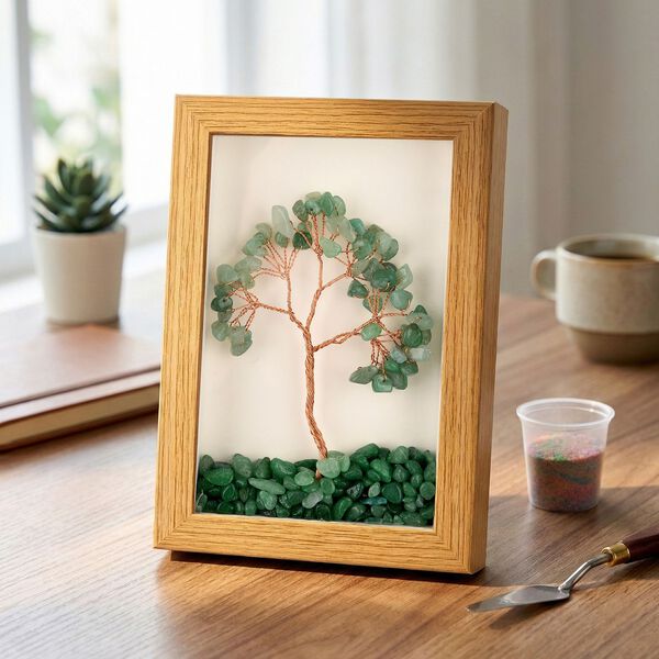 LIVMORE Edelstein Deko Rahmen mit Baummotiv, 12x17cm, Gr&uuml;n image number 1