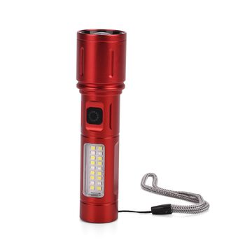 LIVMORE 6 in 1 LED-Taschenlampen aus Metall mit SOS Funktion, wiederaufladbar, 14x3,5 cm, Rot