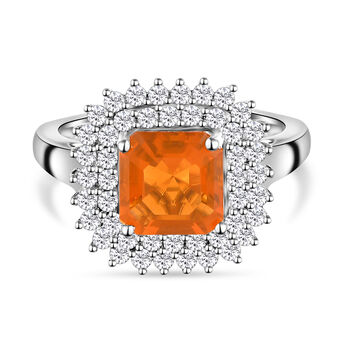 Salamanca Feueropal und wei&szlig;er Zirkon-Ring, 925 Silber platiniert (Gr&ouml;&szlig;e 16.00) ca. 1,71 ct