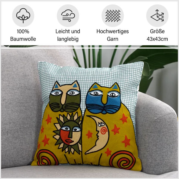 Besticktes Kissenbezug, Katzenpaar, Sonne und Mond image number 6