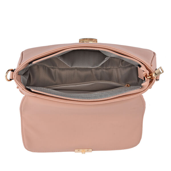 Designertasche mit Karo-Muster, Kunstleder mit abnehmbarem Riemen, Größe 27,5x8x15 cm, Nude image number 6