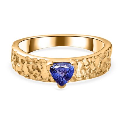 Tansanit Ring, 925 Silber Gelbgold Vermeil, (Größe 18.00) ca. 0.46 ct