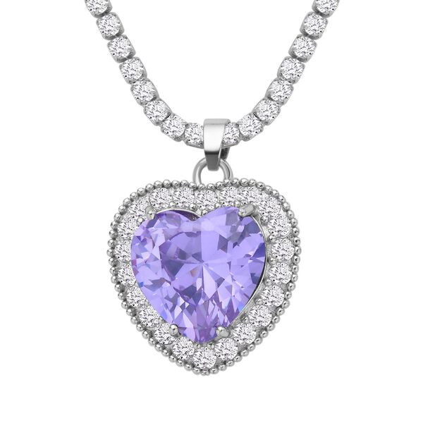 Lavendel-blaue und wei&szlig;e Zirkonia-Herz-Halskette, 50 cm - 13,00 ct image number 2