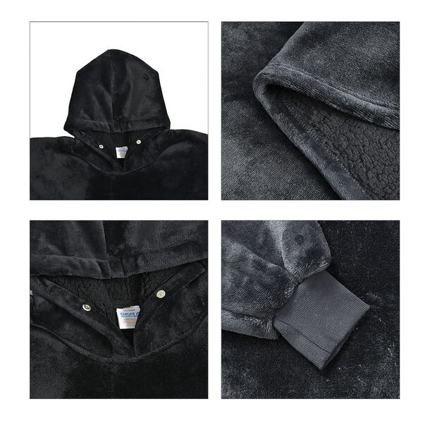 Flauschiger Flanell Hoodie mit großer Tasche, 194x98cm, schwarz image number 7
