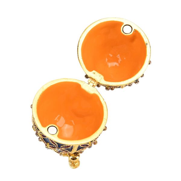 Handgemachte Ei-förmige Schmuckdose mit Blumenverzierung, aus Metall und Kristall, magnetischer Verschluss, 4x7 cm, Blau image number 5