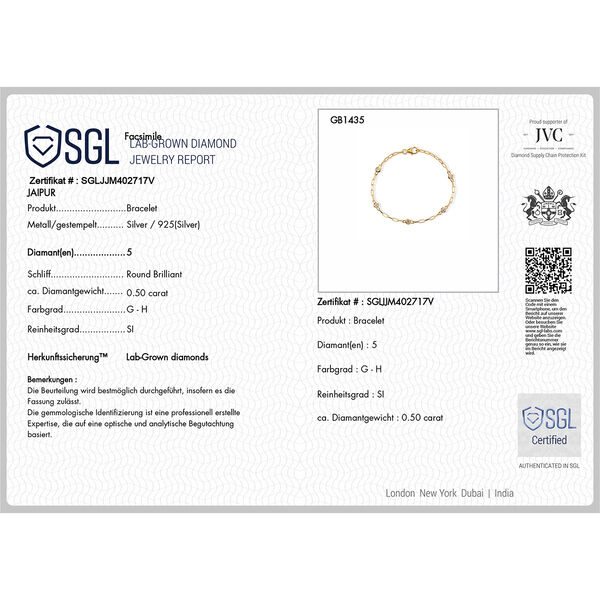 LUXURIANT DIAMOND - Lab Grown Diamant SI-GH SGL zertifiziert Armband ca. 19 cm 925 Silber 750 Gelbgold vermeil ca. 0.55 ct image number 5