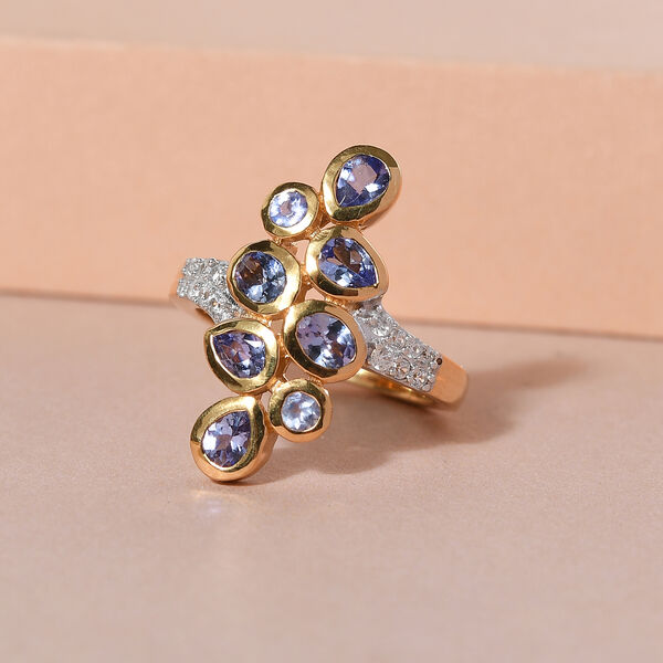 Tansanit und Zirkon Ring 925 Silber vergoldet  ca. 1,28 ct image number 2