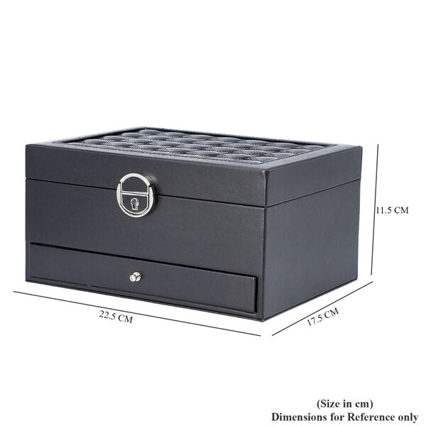 3-lagiges PU-Leder-Schmuckk&auml;stchen, herausnehmbare Elemente und Schloss, kariertes Steppmuster, schwarz image number 7