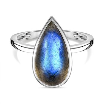 Labradorit Ring 925 Silber rhodiniert (Gr&ouml;&szlig;e 20.00) ca. 4.93 ct