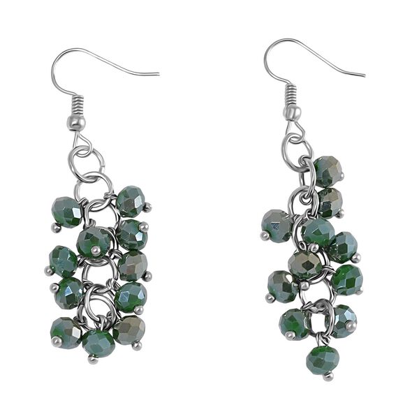 2er Set - Peridot-Farbe Kristall, Wei&szlig;er Kristall Halskette und Ohrringe image number 6
