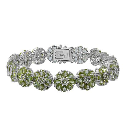 AA Nat&uuml;rliches Peridot Armband, ca. 20 cm, 925 Silber rhodiniert, ca. 23.27 ct